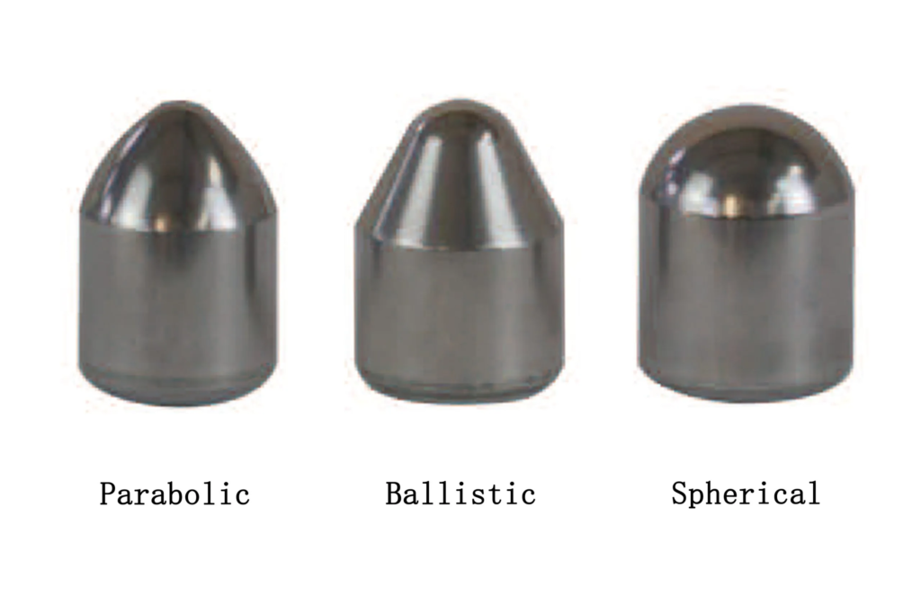 Tungsten carbide button shapes: parabolic, ballistic and spherical